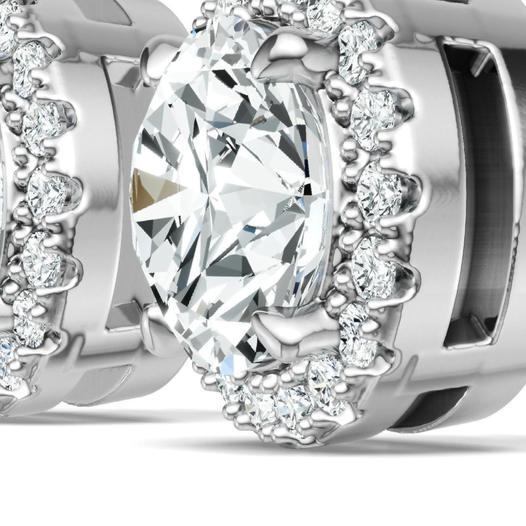 Grandiosa 3 Carat Moissanite Halo Stud Earrings in Sterling Silver — detail