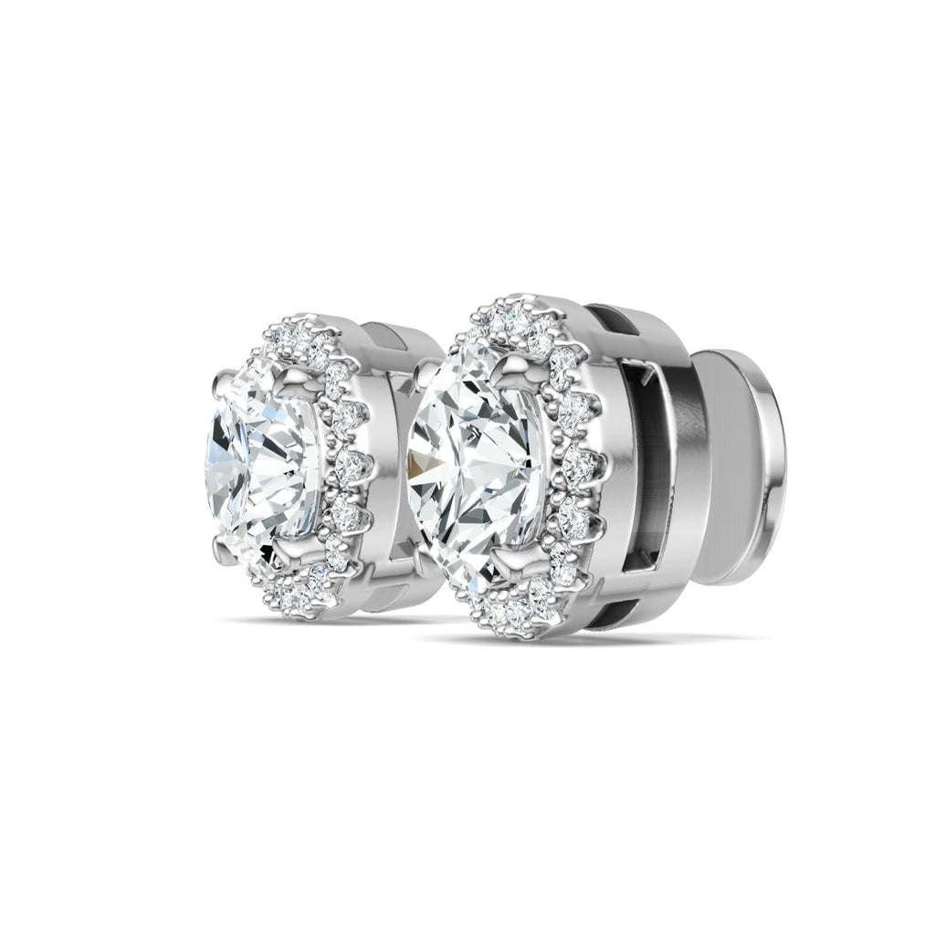 Grandiosa 3 Carat Moissanite Halo Stud Earrings in Sterling Silver