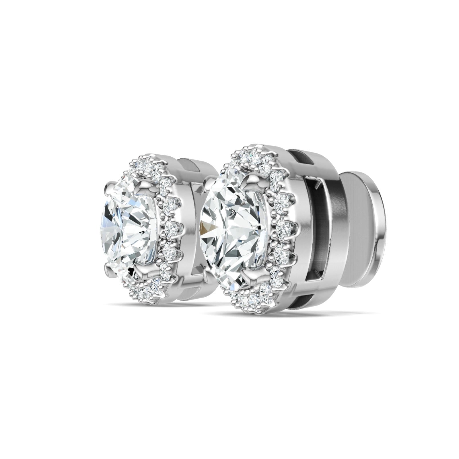 Grandiosa 3 Carat Moissanite Halo Stud Earrings in Sterling Silver