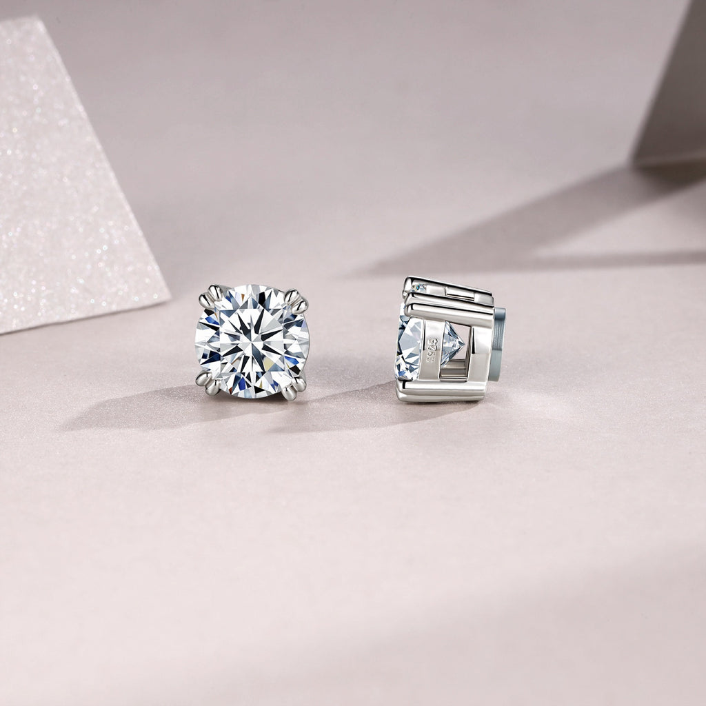 Martini 3 Carat Moissanite Stud Earrings in Sterling Silver