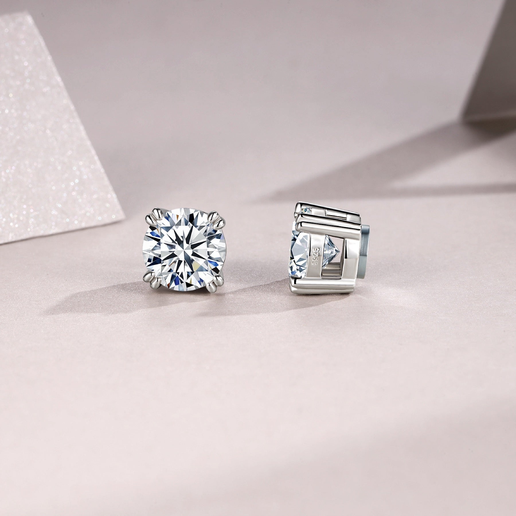 Martini 3 Carat Moissanite Stud Earrings in Sterling Silver