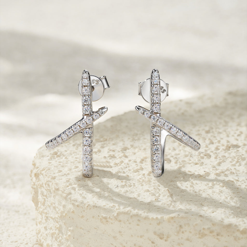 Chiasmo Moissanite Ear Cuff Earrings in Sterling Silver