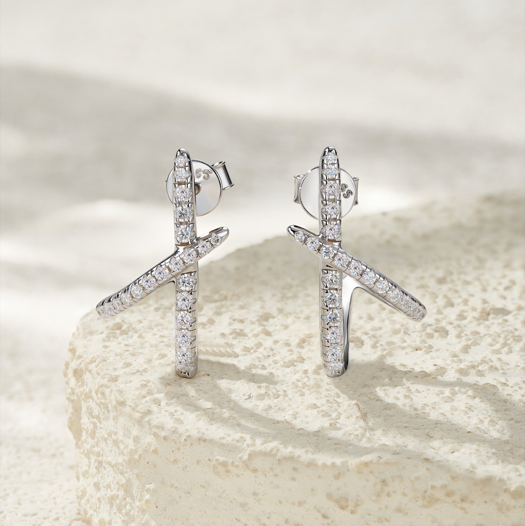 Chiasmo Moissanite Ear Cuff Earrings in Sterling Silver