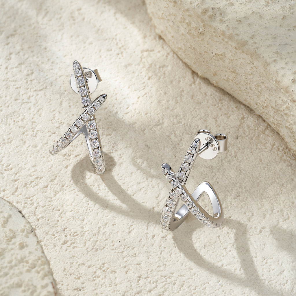 Chiasmo Moissanite Ear Cuff Earrings in Sterling Silver