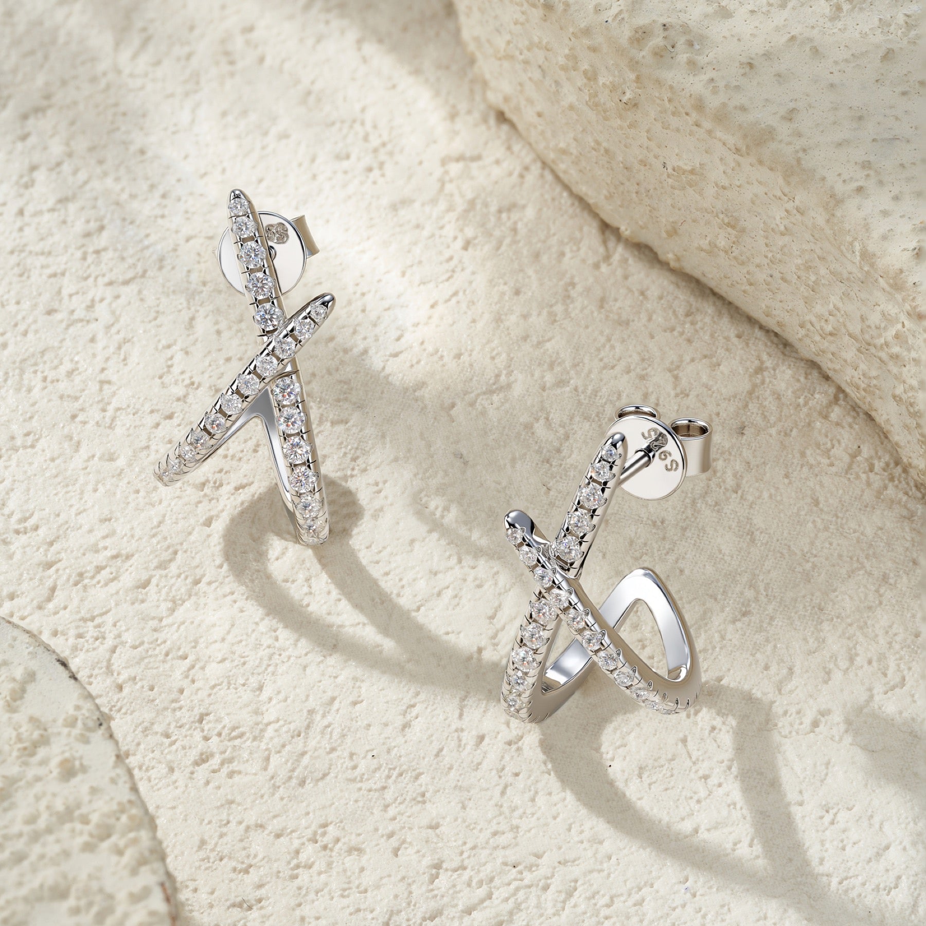 Chiasmo Moissanite Ear Cuff Earrings in Sterling Silver
