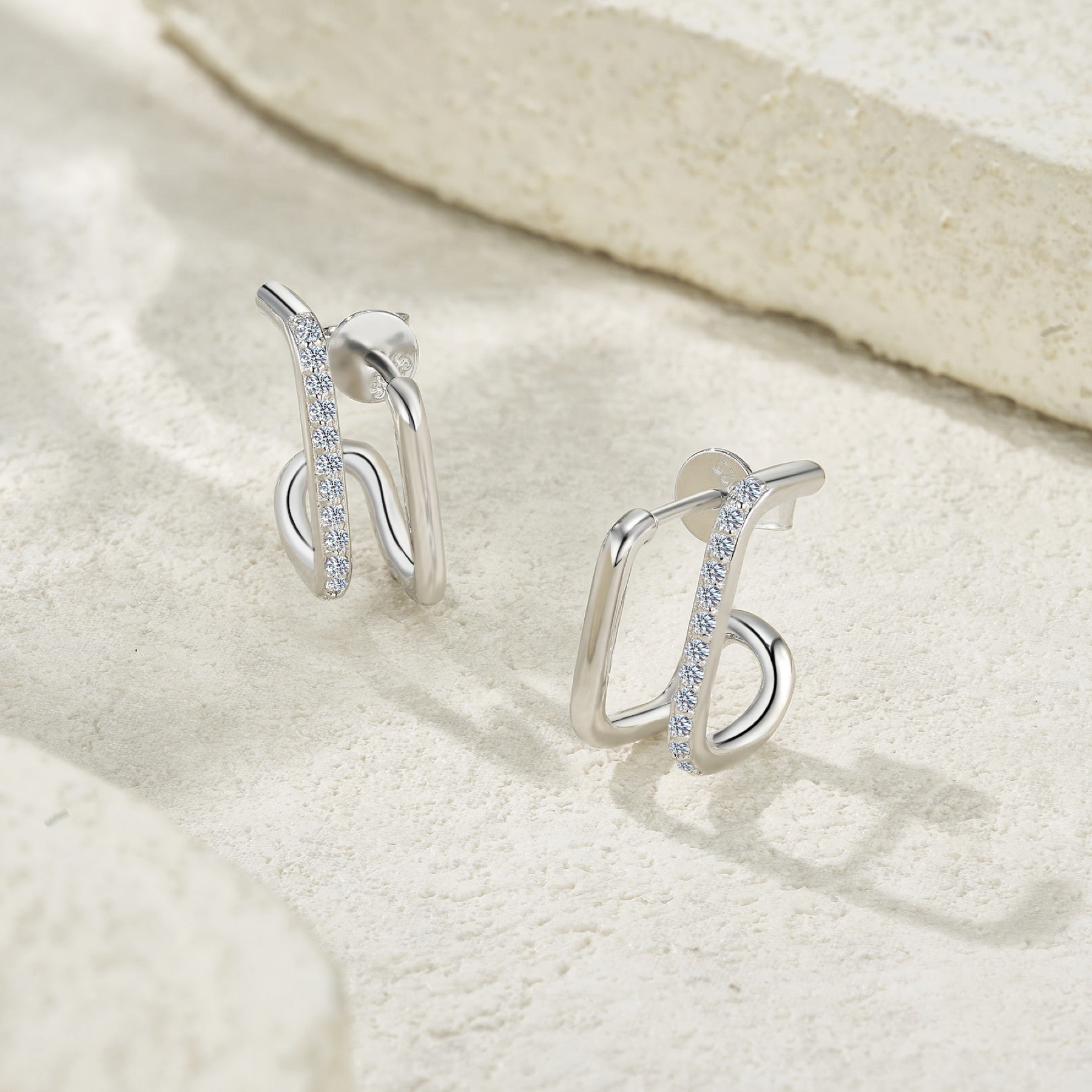 Spigolo Moissanite Ear Cuff Earrings in Sterling Silver