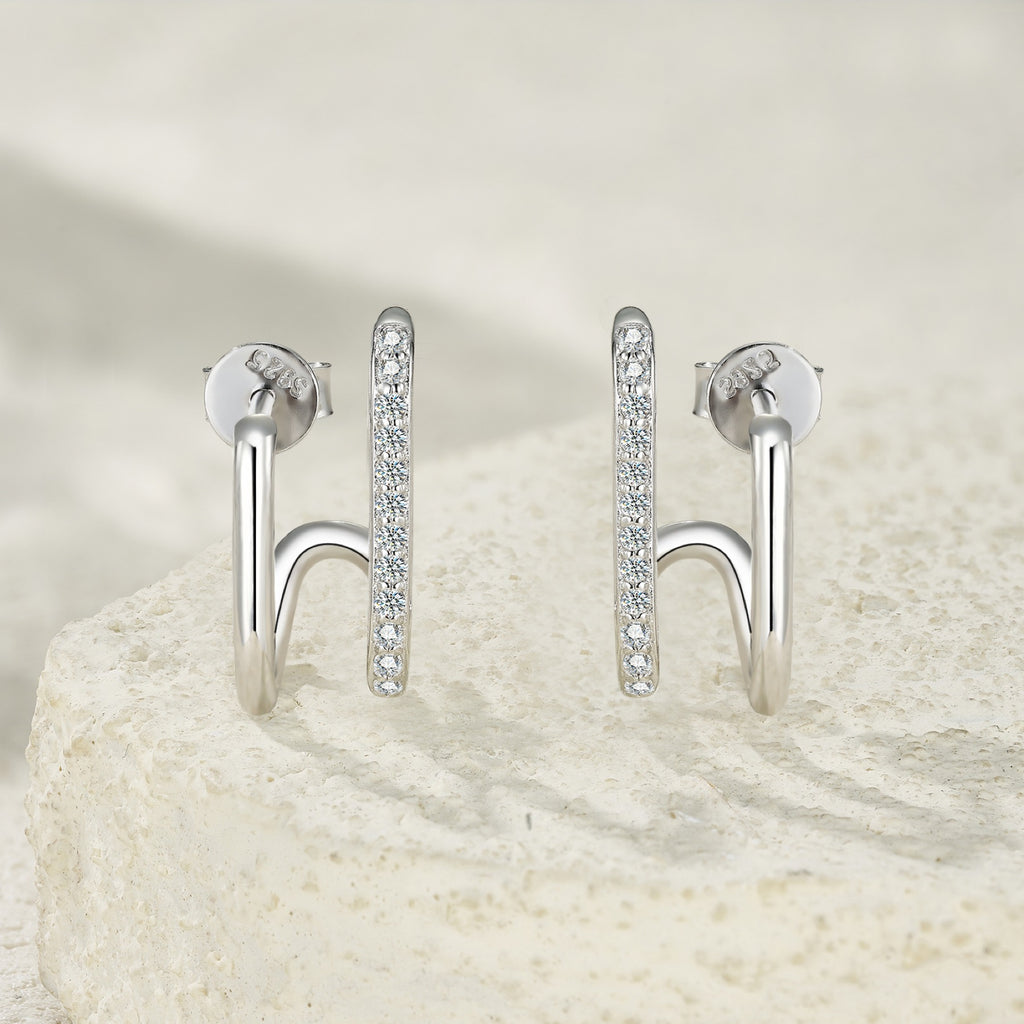 Spigolo Moissanite Ear Cuff Earrings in Sterling Silver