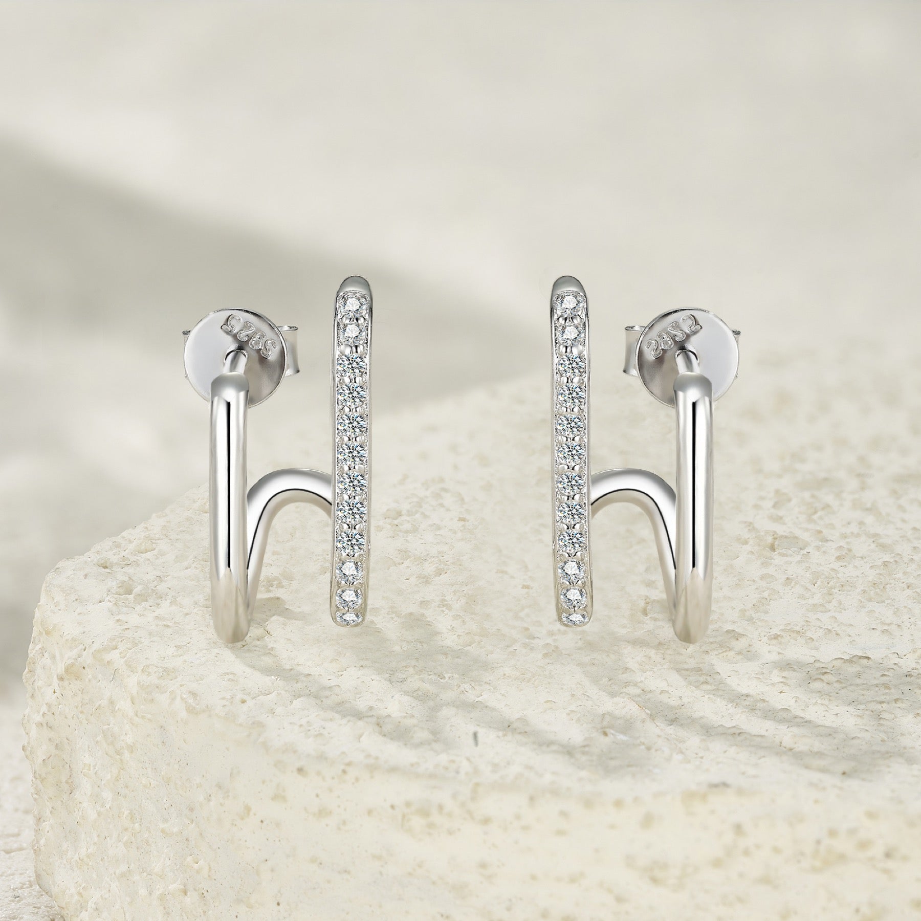 Spigolo Moissanite Ear Cuff Earrings in Sterling Silver
