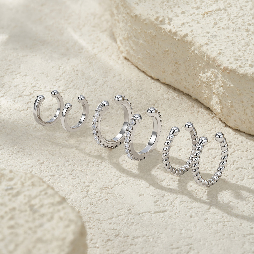 Fune Moissanite Ear Cuff Earrings in Sterling Silver