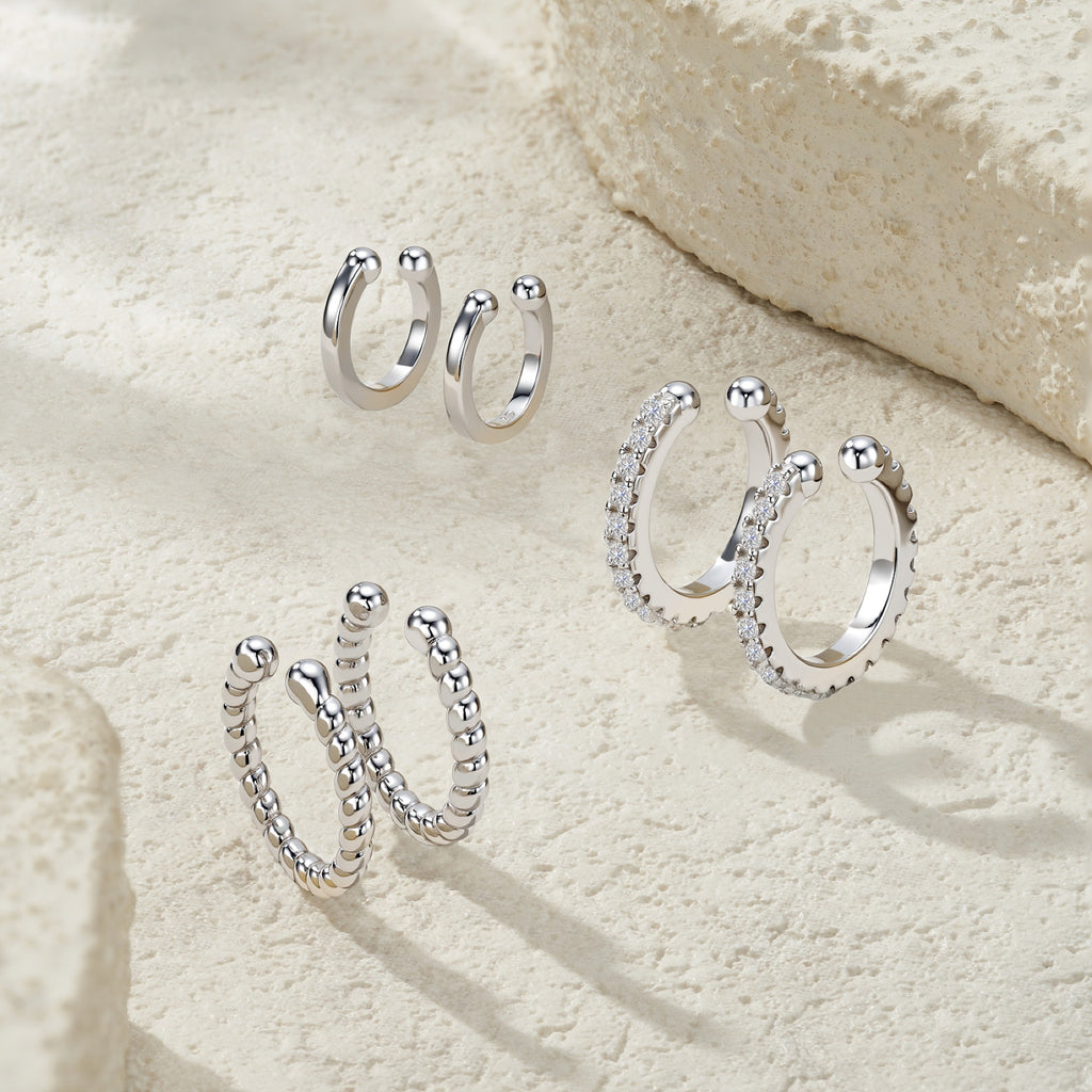 Fune Moissanite Ear Cuff Earrings in Sterling Silver