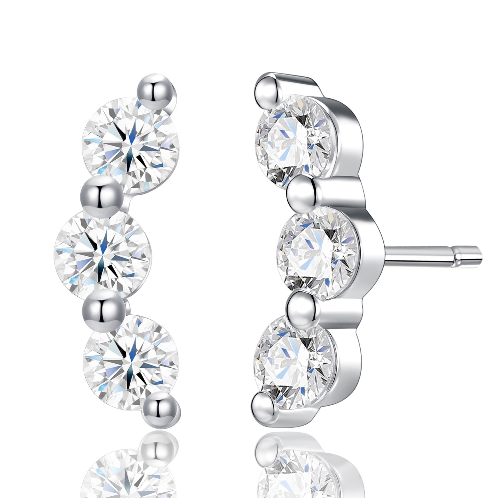 Terrazza Moissanite Climber Stud Earrings in Sterling Silver