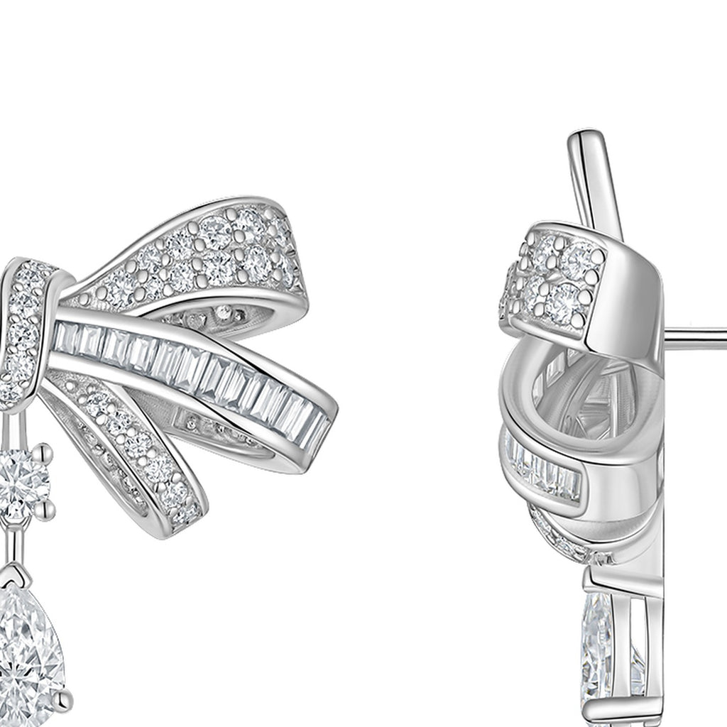 Cravattina Moissanite Bow Drop Earrings in Sterling Silver — detail