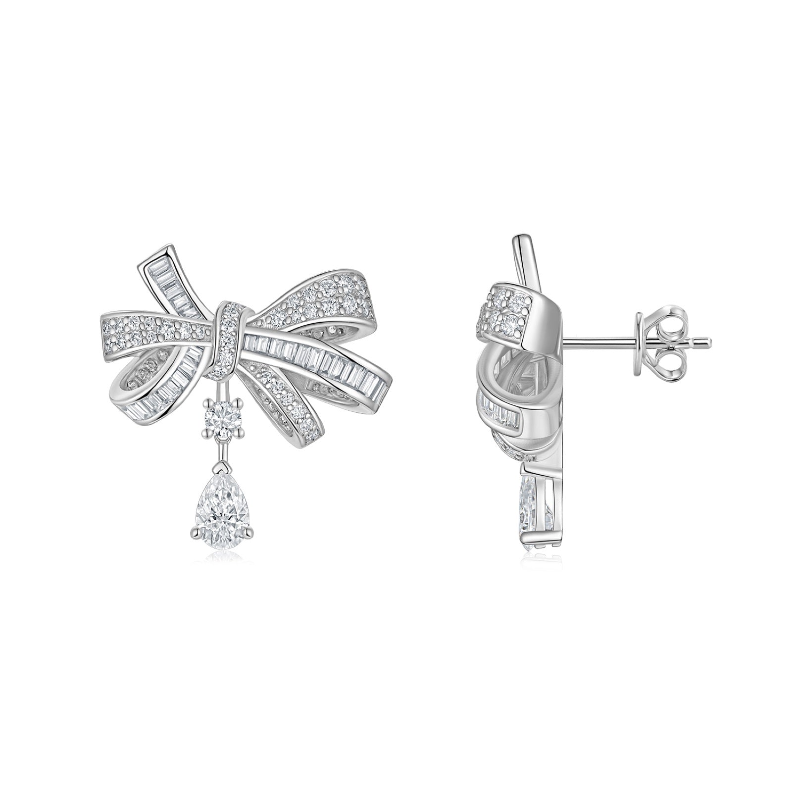 Cravattina Moissanite Bow Drop Earrings in Sterling Silver
