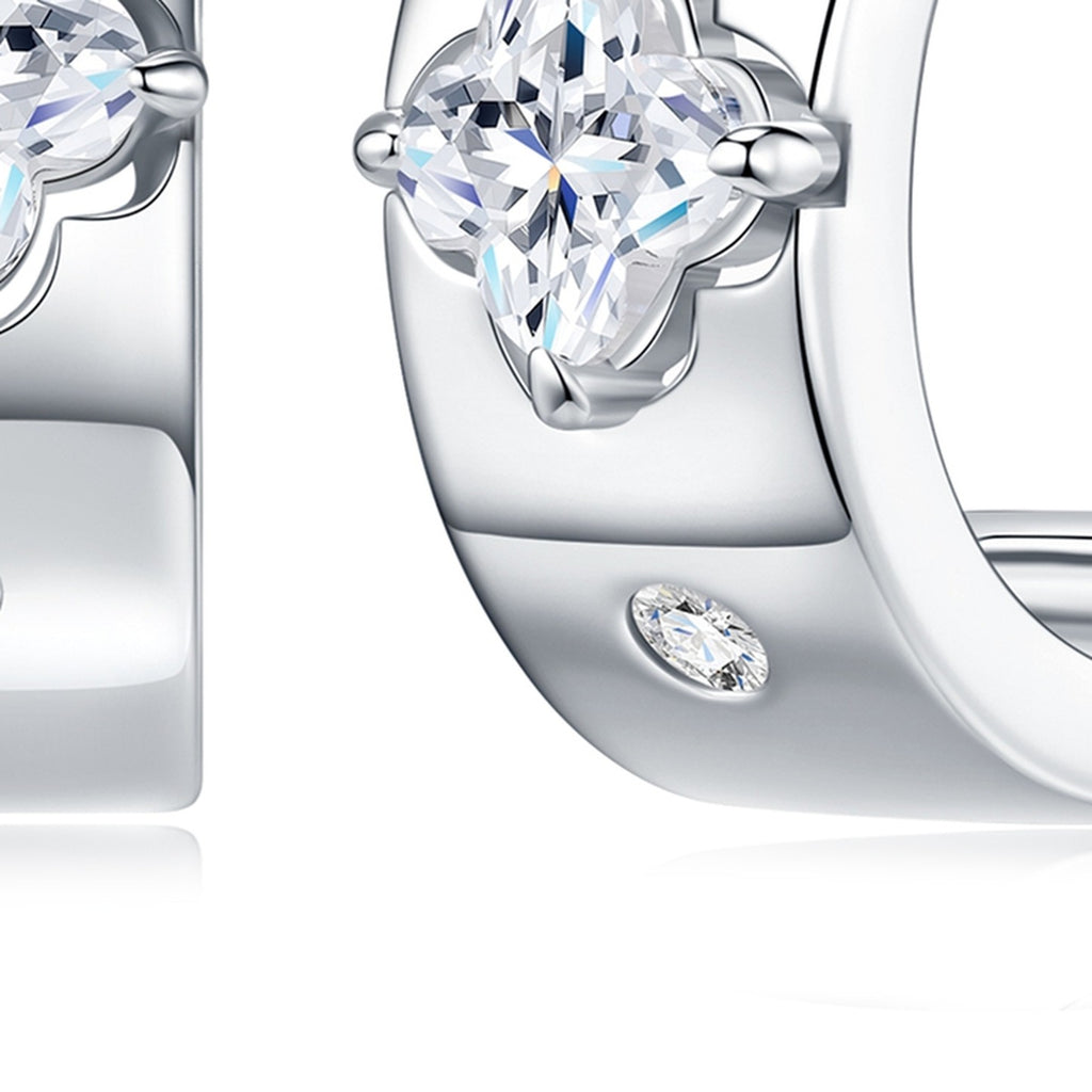 Trifoglio Moissanite Huggie Hoop Earrings in Sterling Silver — detail