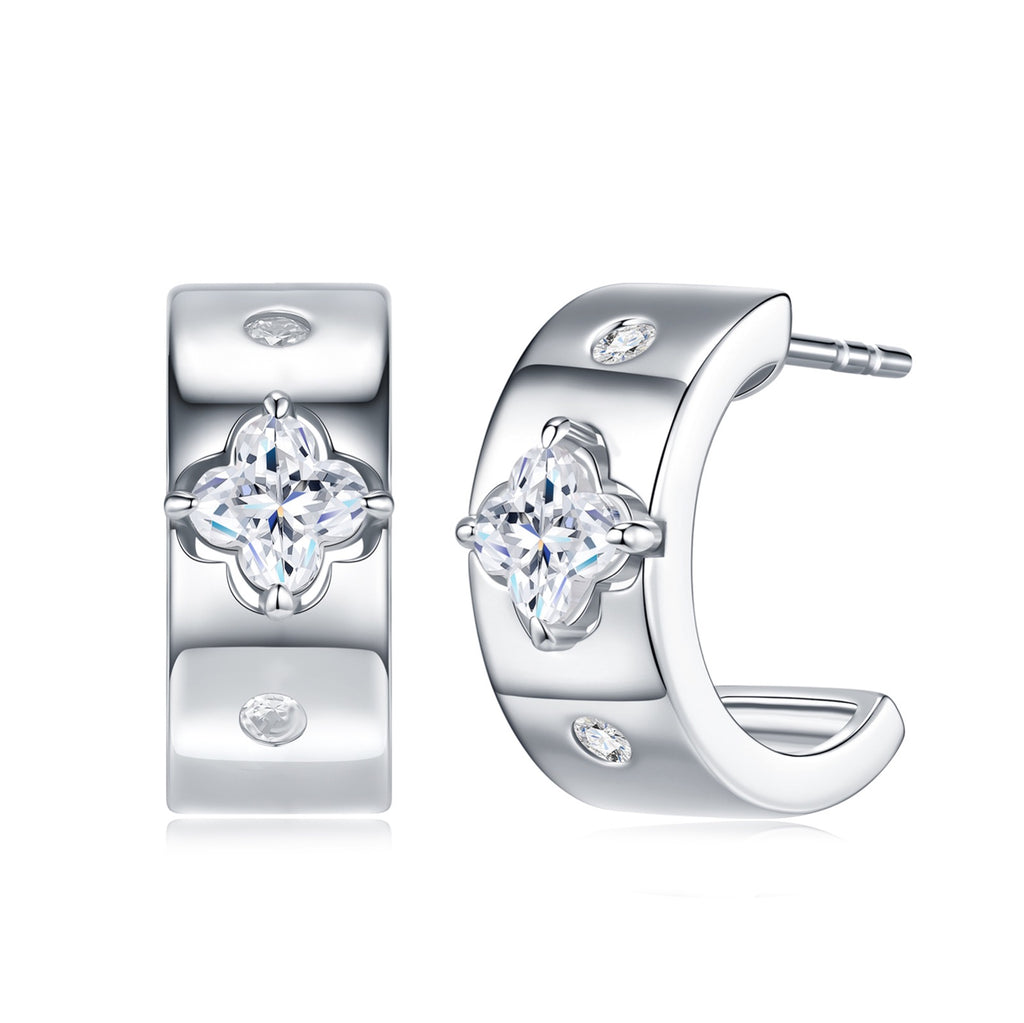 Trifoglio Moissanite Huggie Hoop Earrings in Sterling Silver