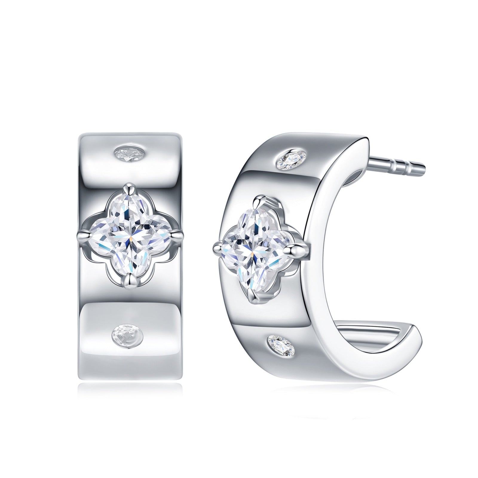Trifoglio Moissanite Huggie Hoop Earrings in Sterling Silver