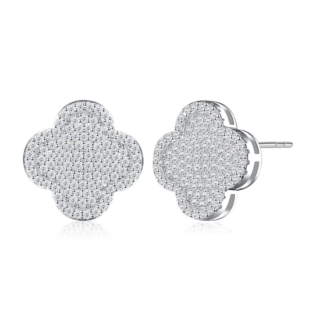 Quadrella Moissanite Clover Stud Earrings in Sterling Silver