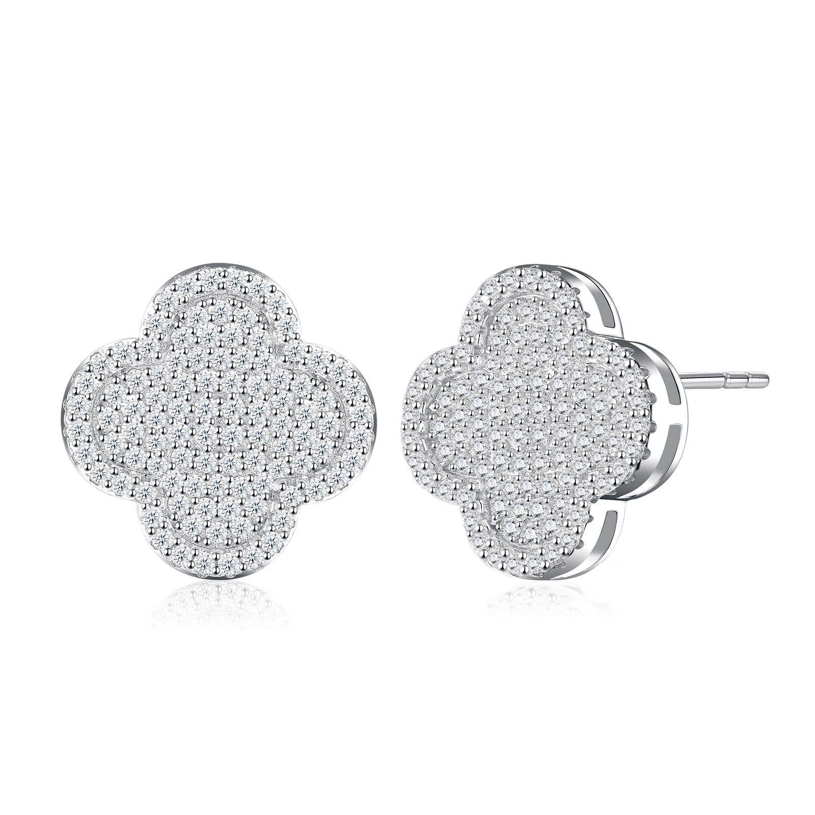 Quadrella Moissanite Clover Stud Earrings in Sterling Silver