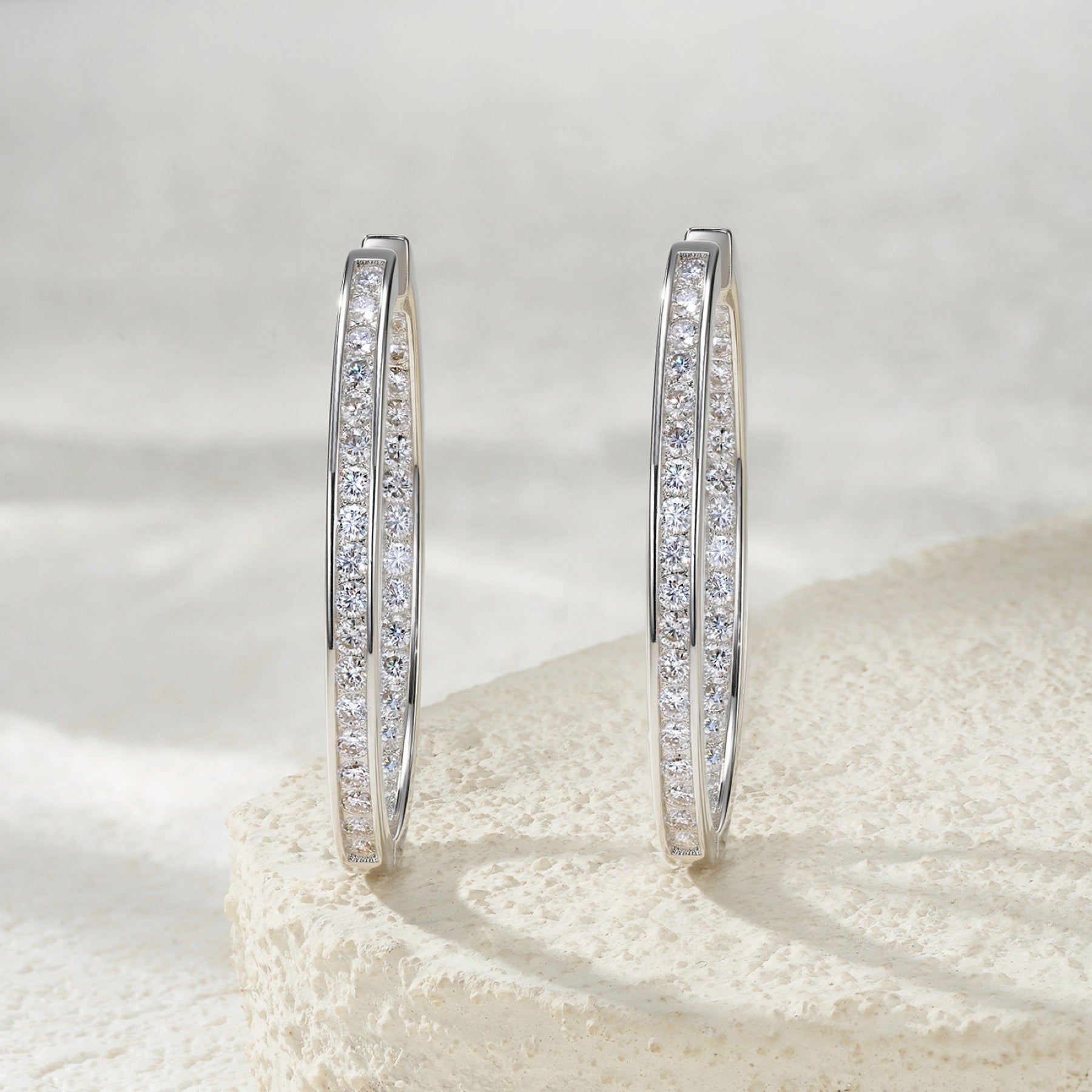 Ovaline Moissanite Hoop Earrings in Sterling Silver