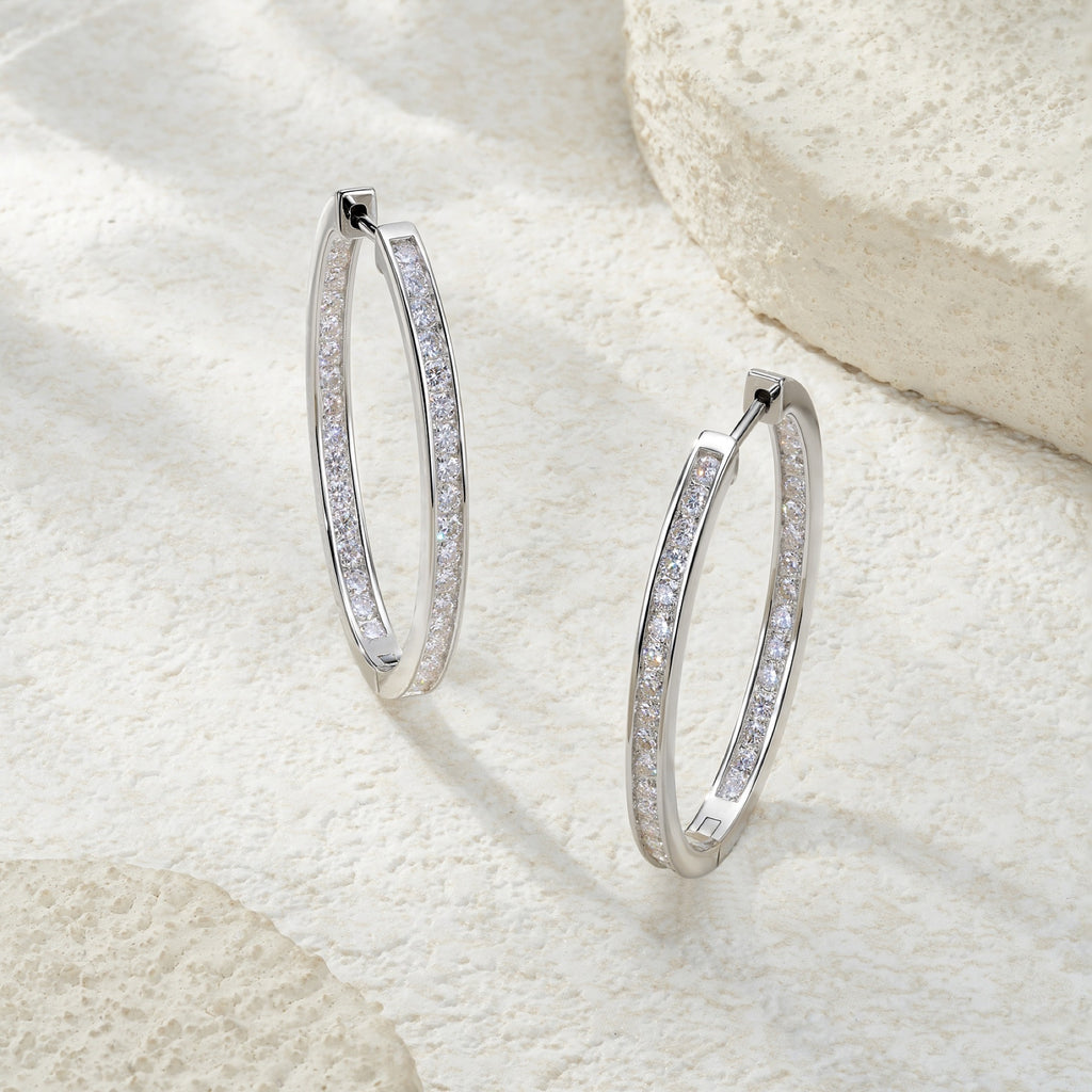 Ovaline Moissanite Hoop Earrings in Sterling Silver
