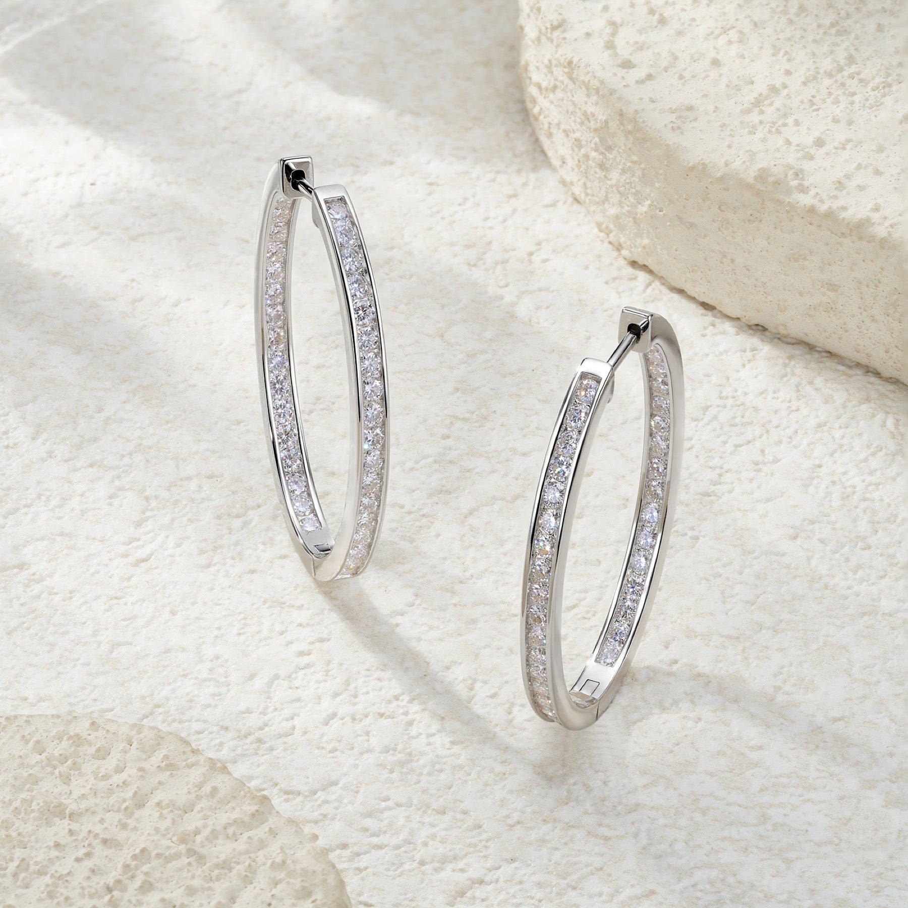 Ovaline Moissanite Hoop Earrings in Sterling Silver