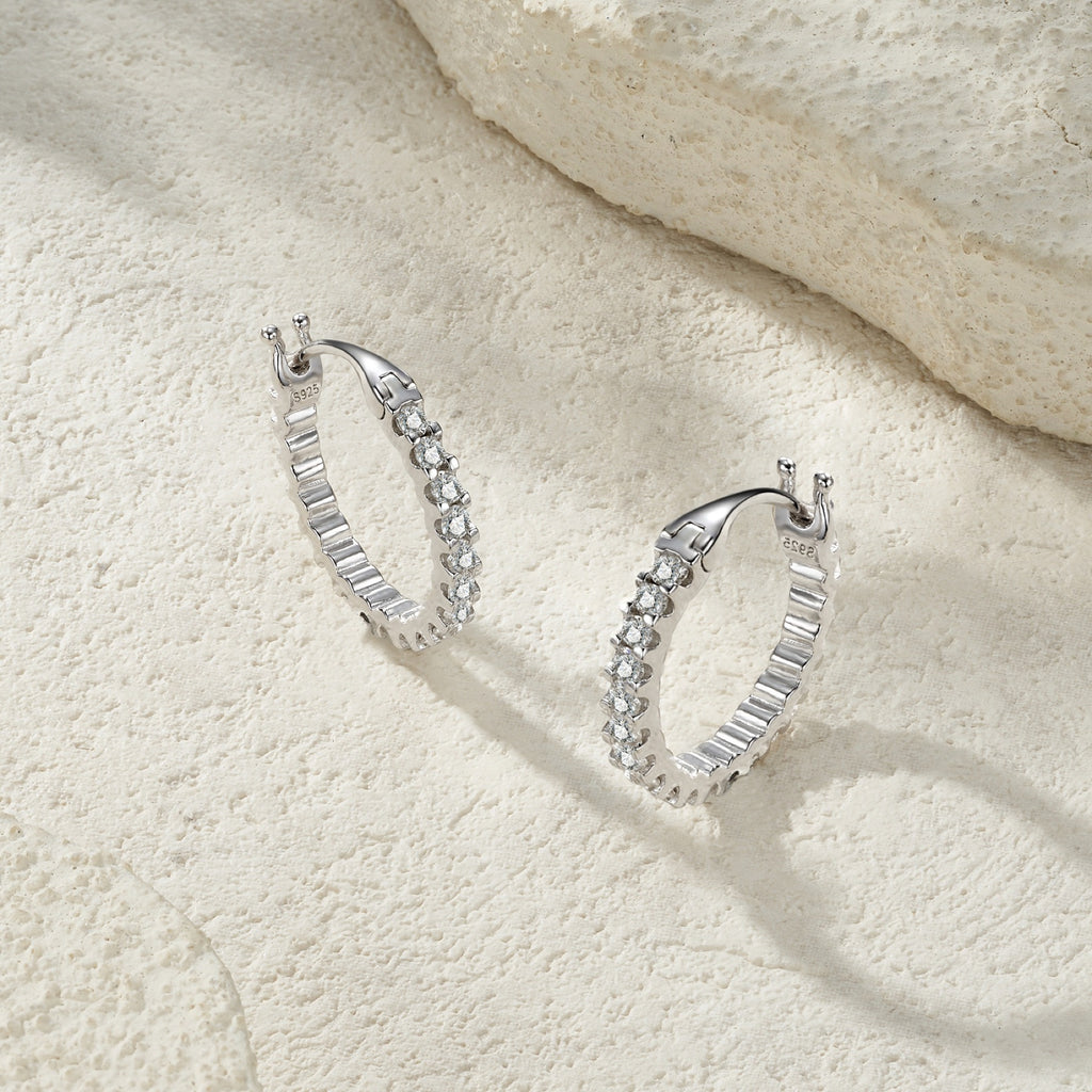 Griffe Moissanite Hoop Earrings in Sterling Silver