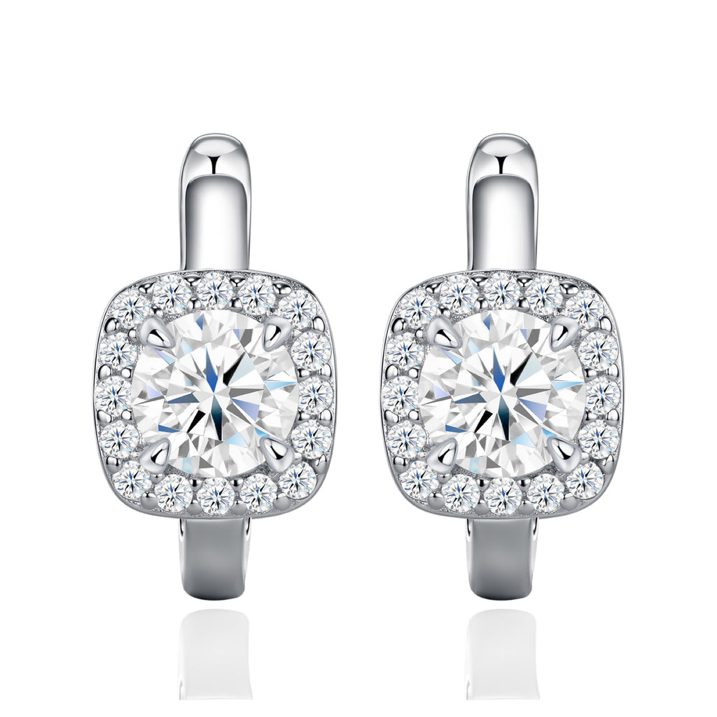 Cornice 1 Carat Moissanite Huggie Hoop Earrings in Sterling Silver