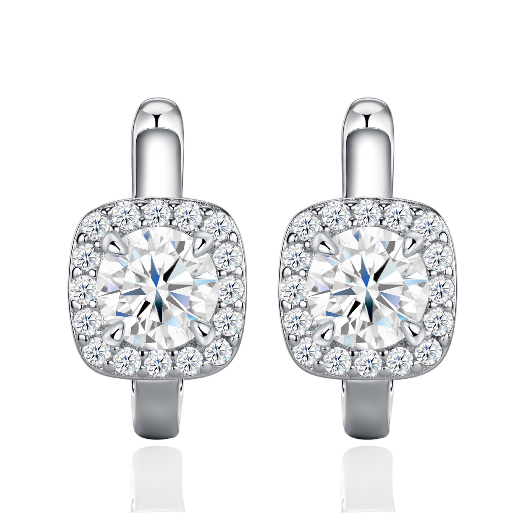 Cornice 1 Carat Moissanite Huggie Hoop Earrings in Sterling Silver