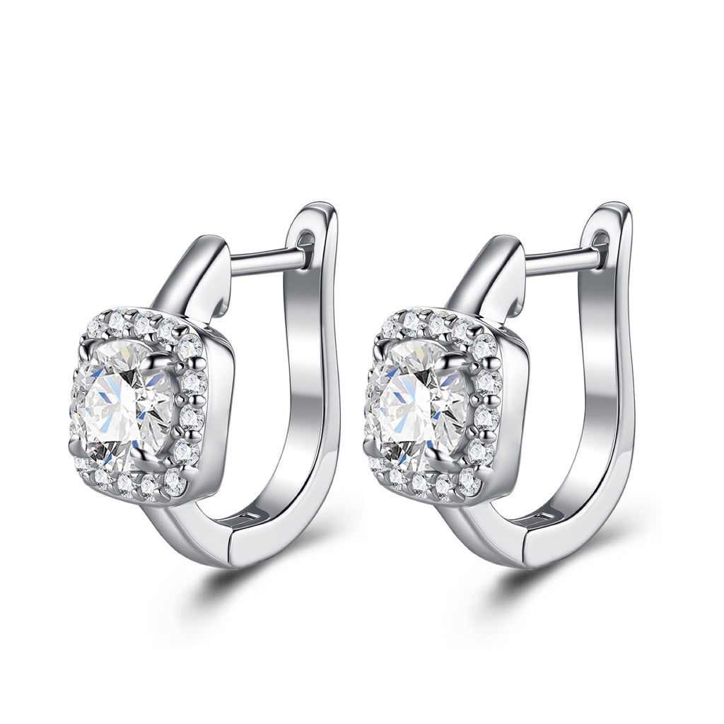Cornice 1 Carat Moissanite Huggie Hoop Earrings in Sterling Silver