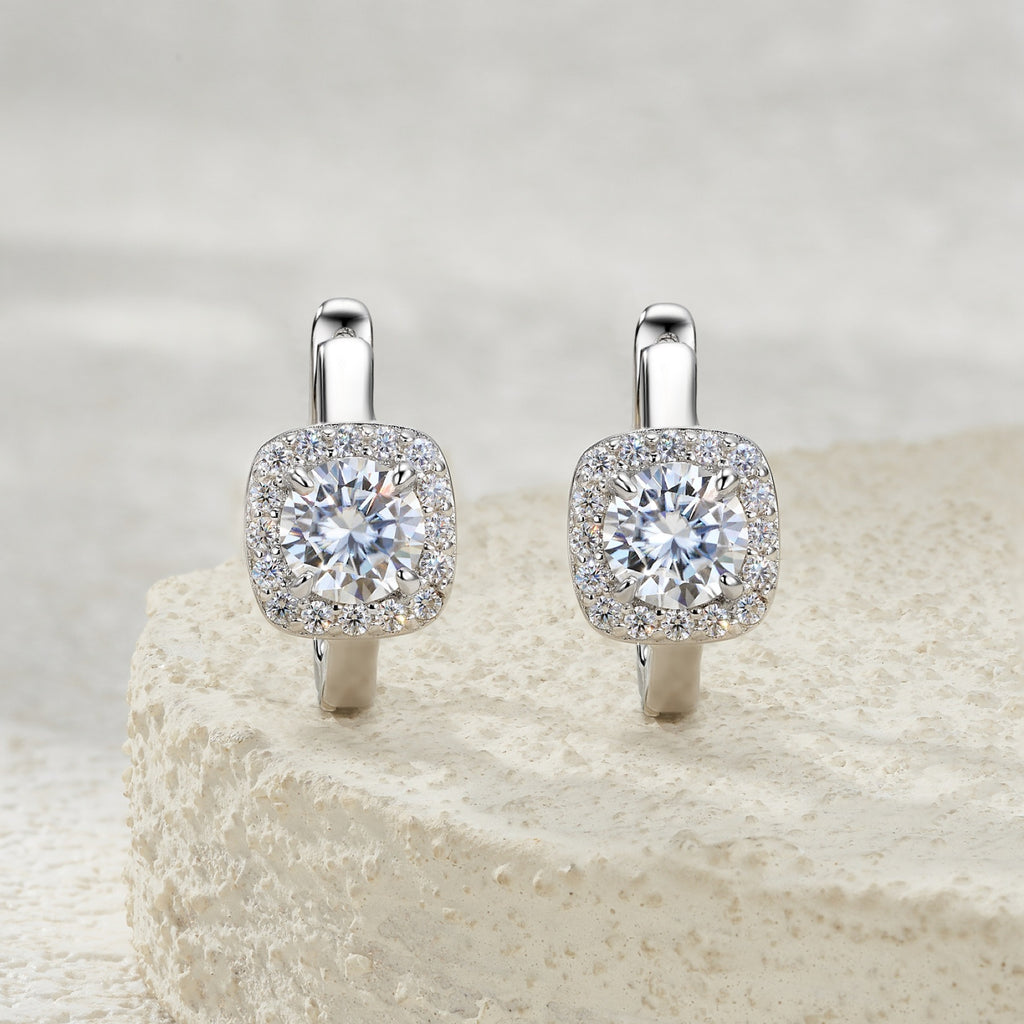 Cornice 1 Carat Moissanite Huggie Hoop Earrings in Sterling Silver