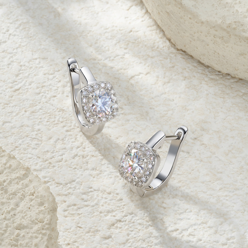 Cornice 1 Carat Moissanite Huggie Hoop Earrings in Sterling Silver