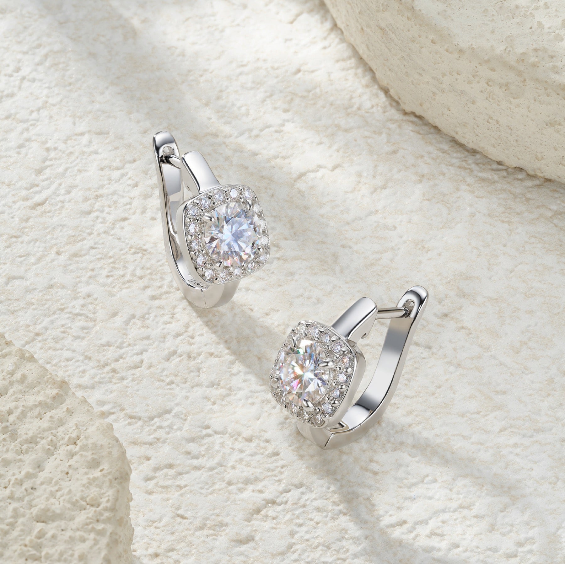 Cornice 1 Carat Moissanite Huggie Hoop Earrings in Sterling Silver