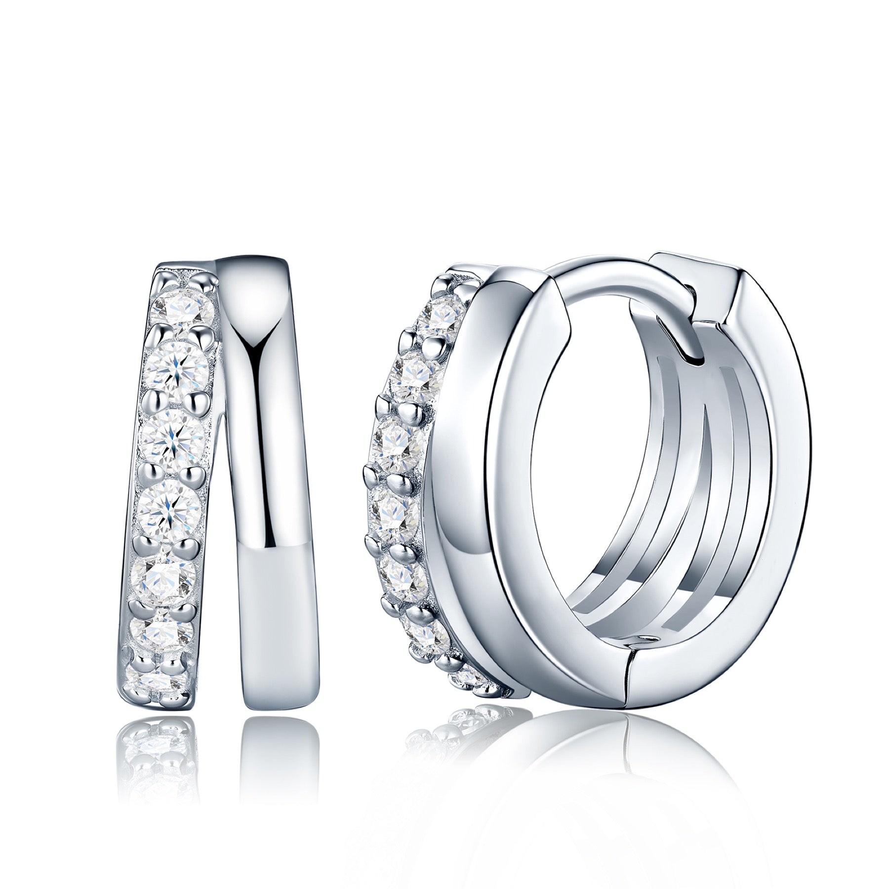 Larghezza Moissanite Huggie Hoop Earrings in Sterling Silver