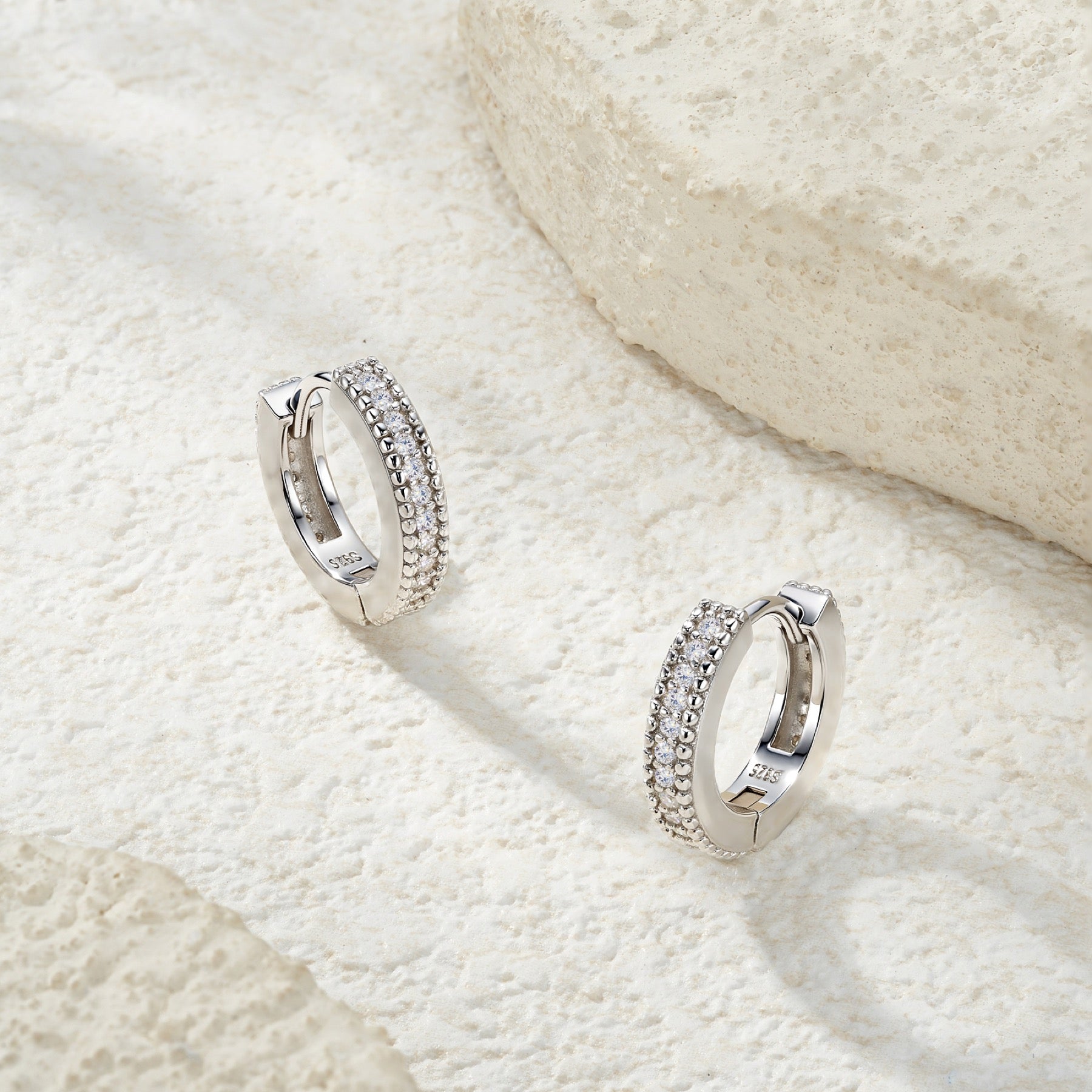 Trina Moissanite Huggie Hoop Earrings in Sterling Silver