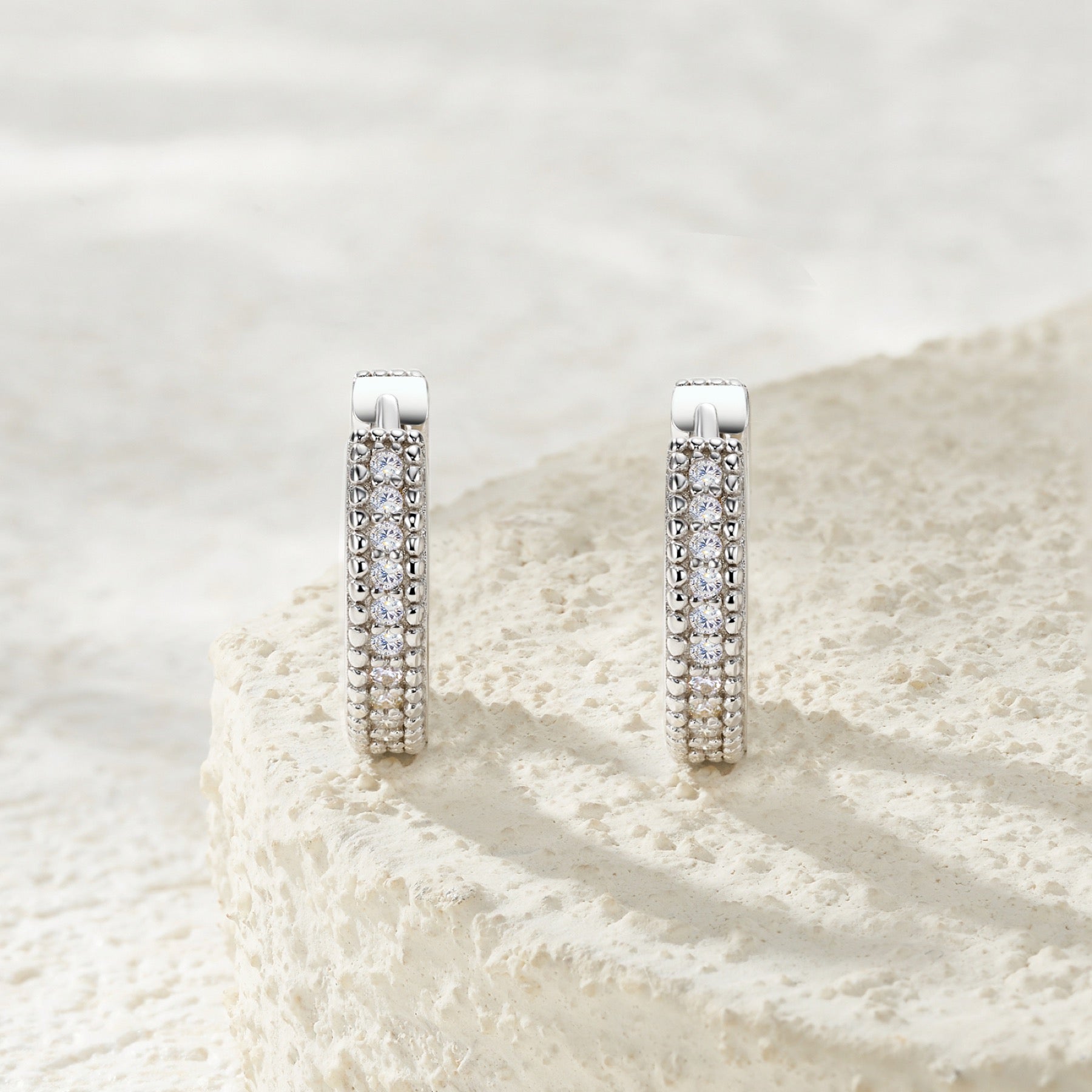 Trina Moissanite Huggie Hoop Earrings in Sterling Silver