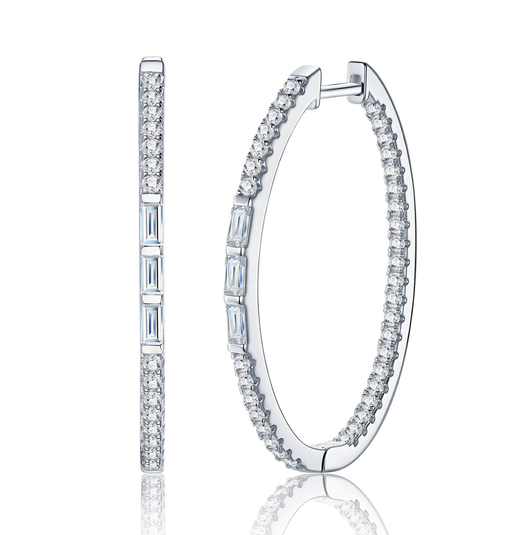 Cerchione Moissanite Hoop Earrings in Sterling Silver