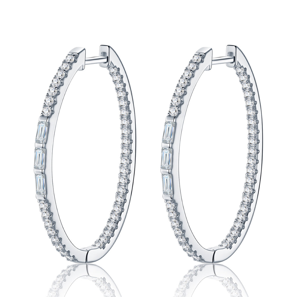 Cerchione Moissanite Hoop Earrings in Sterling Silver