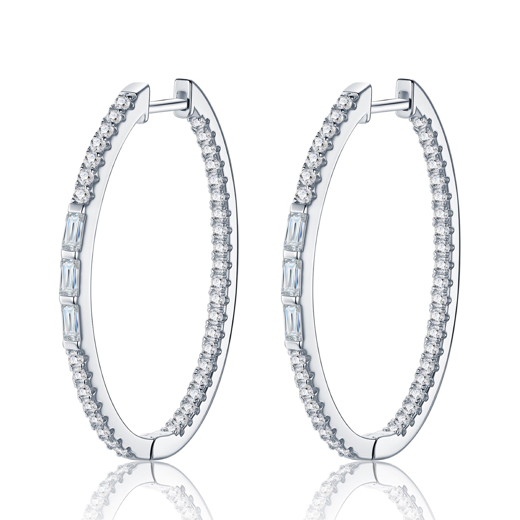 Cerchione Moissanite Hoop Earrings in Sterling Silver