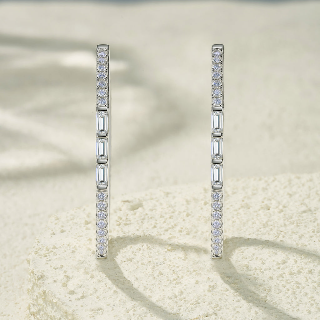 Cerchione Moissanite Hoop Earrings in Sterling Silver