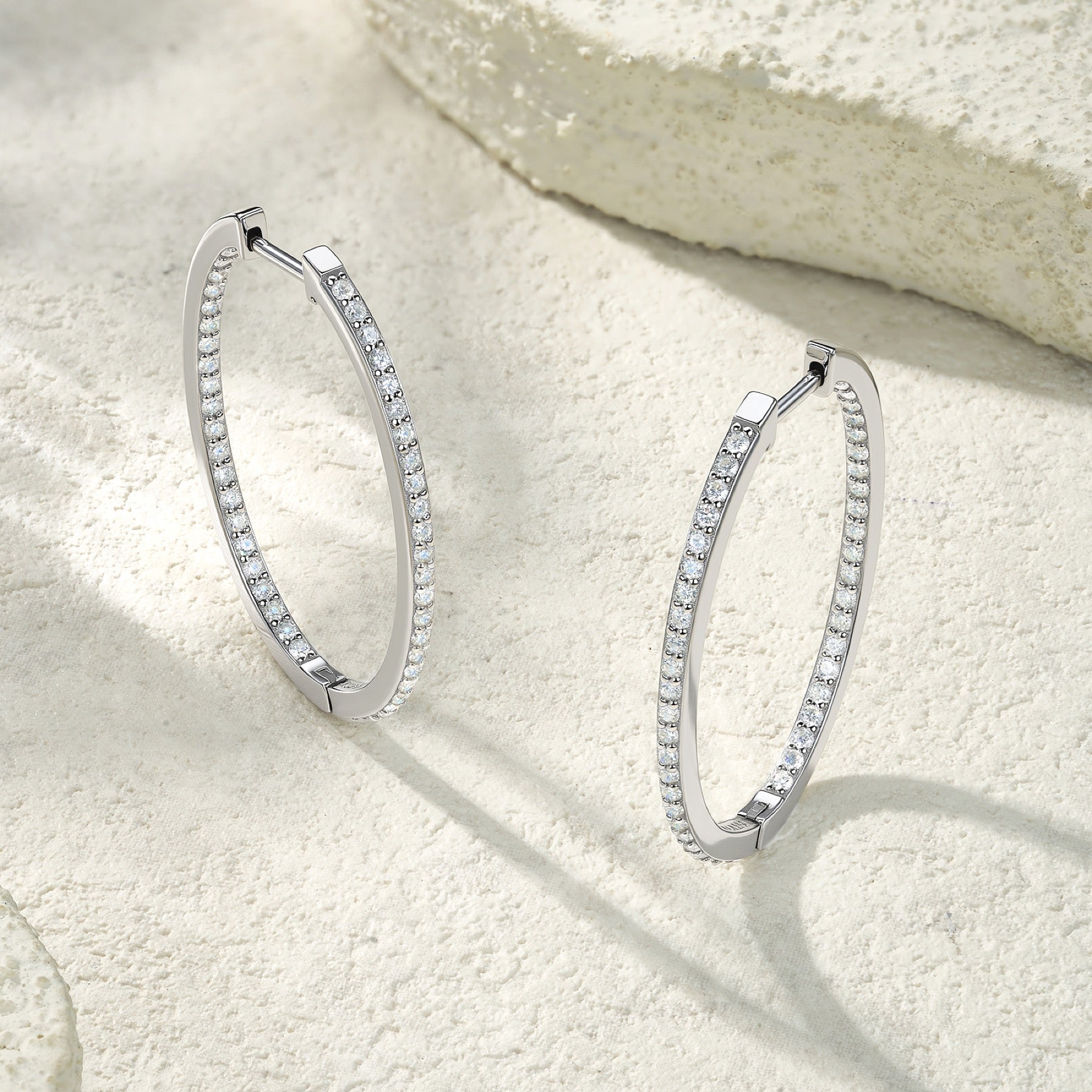 Contorno Moissanite Hoop Earrings in Sterling Silver