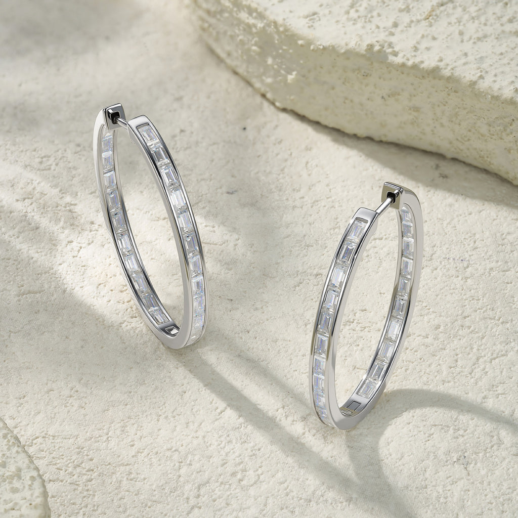 Rettangolo Moissanite Hoop Earrings in Sterling Silver