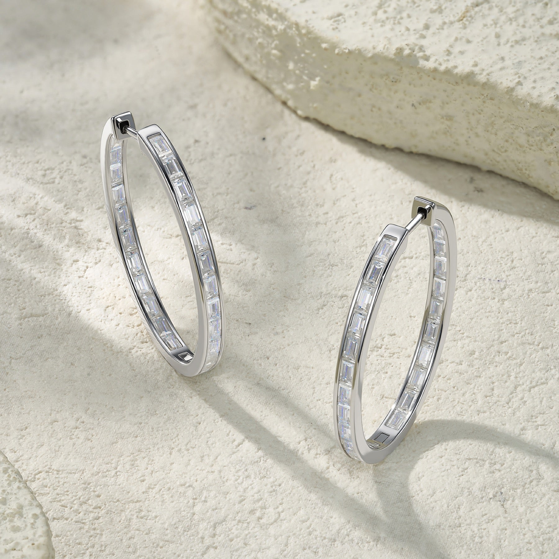 Rettangolo Moissanite Hoop Earrings in Sterling Silver