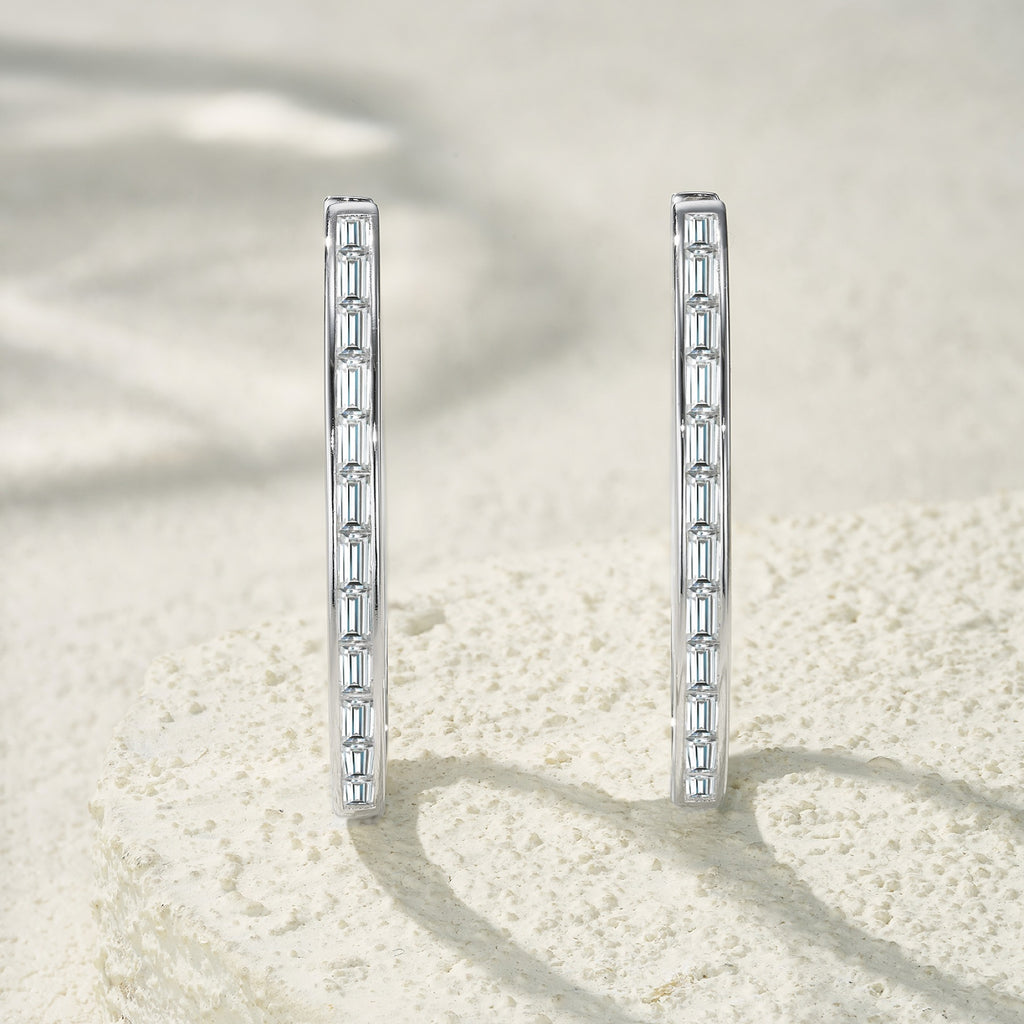 Rettangolo Moissanite Hoop Earrings in Sterling Silver