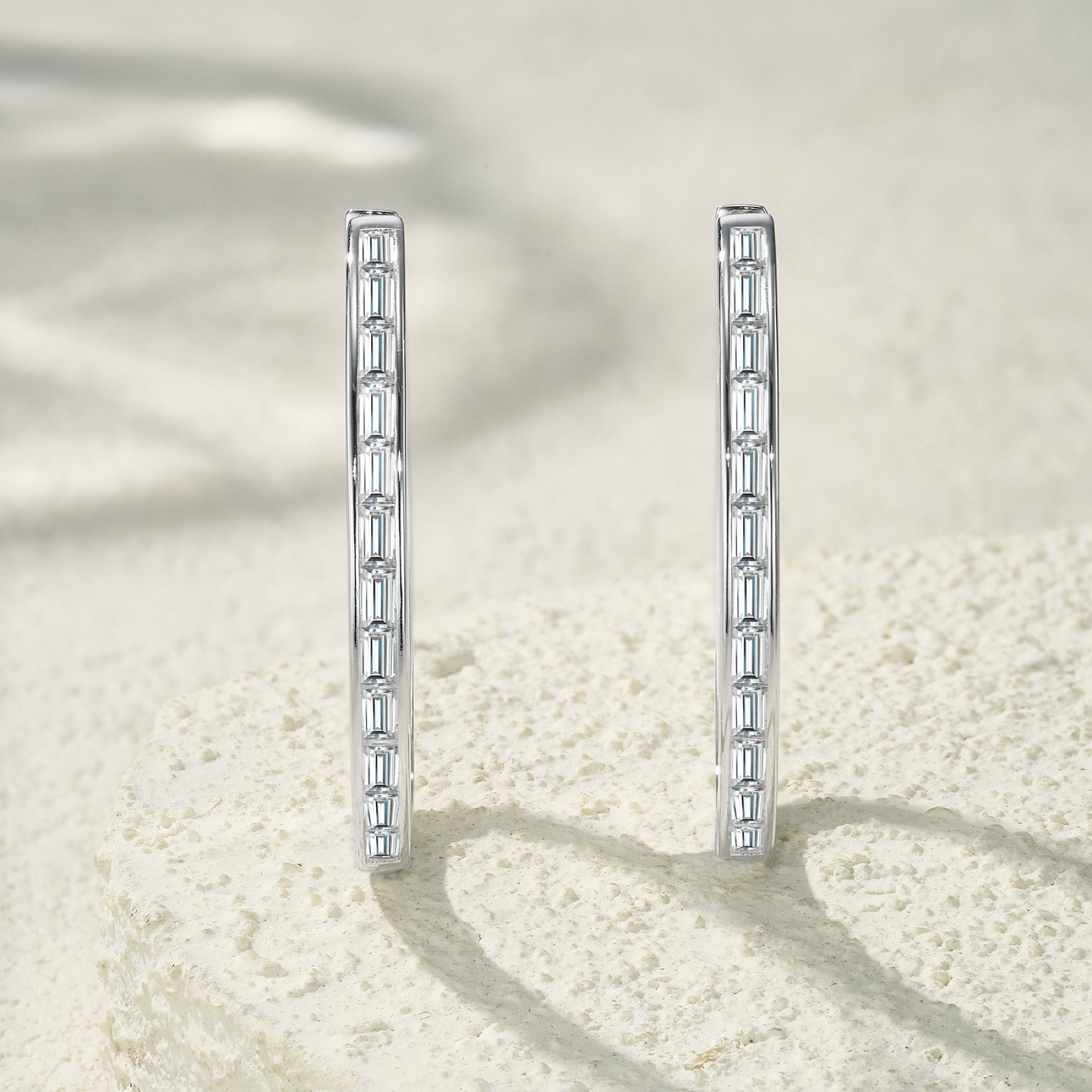 Rettangolo Moissanite Hoop Earrings in Sterling Silver