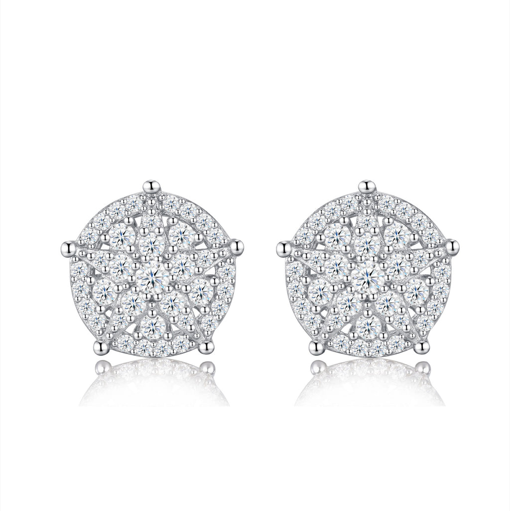 Girandola Moissanite Halo Stud Earrings in Sterling Silver