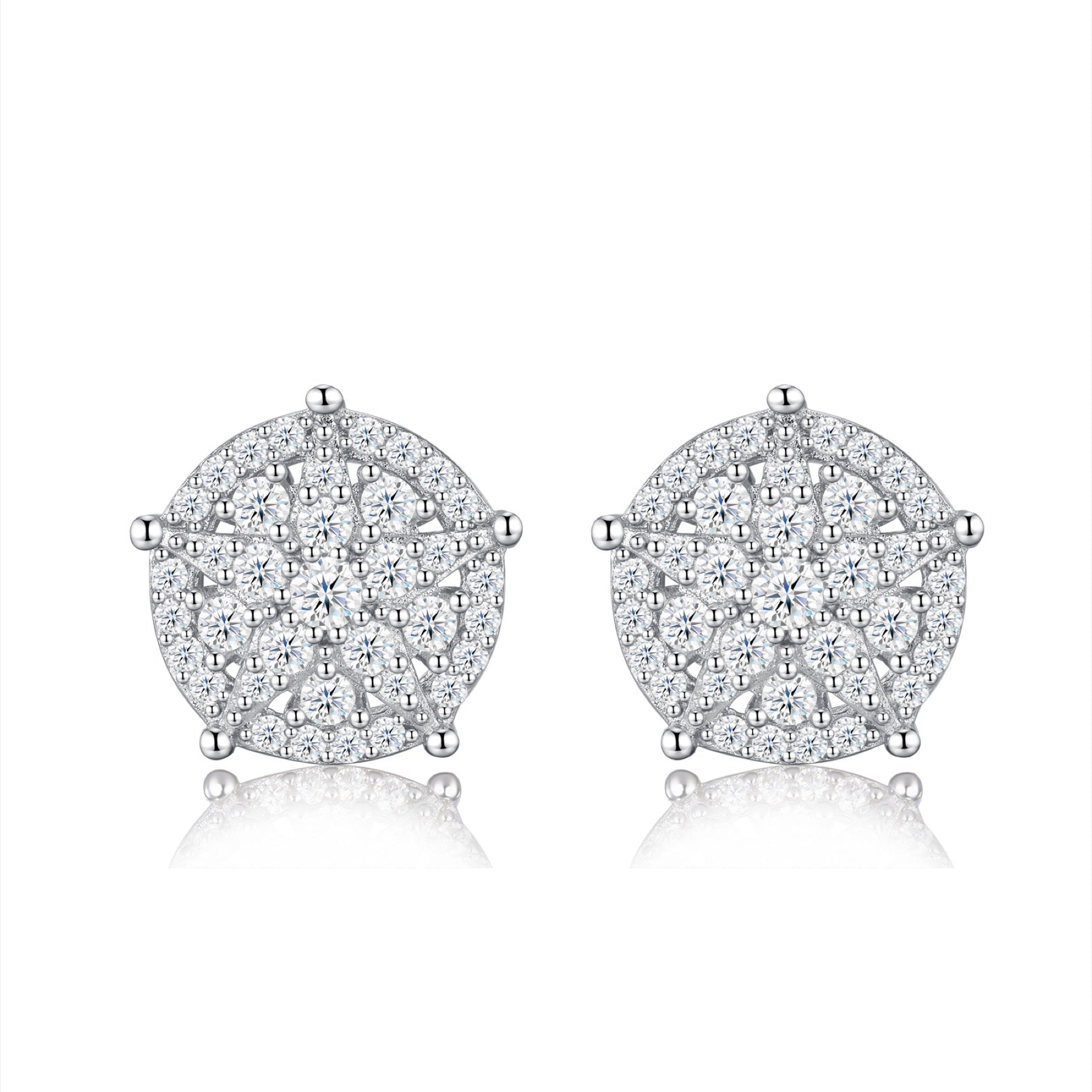 Girandola Moissanite Halo Stud Earrings in Sterling Silver