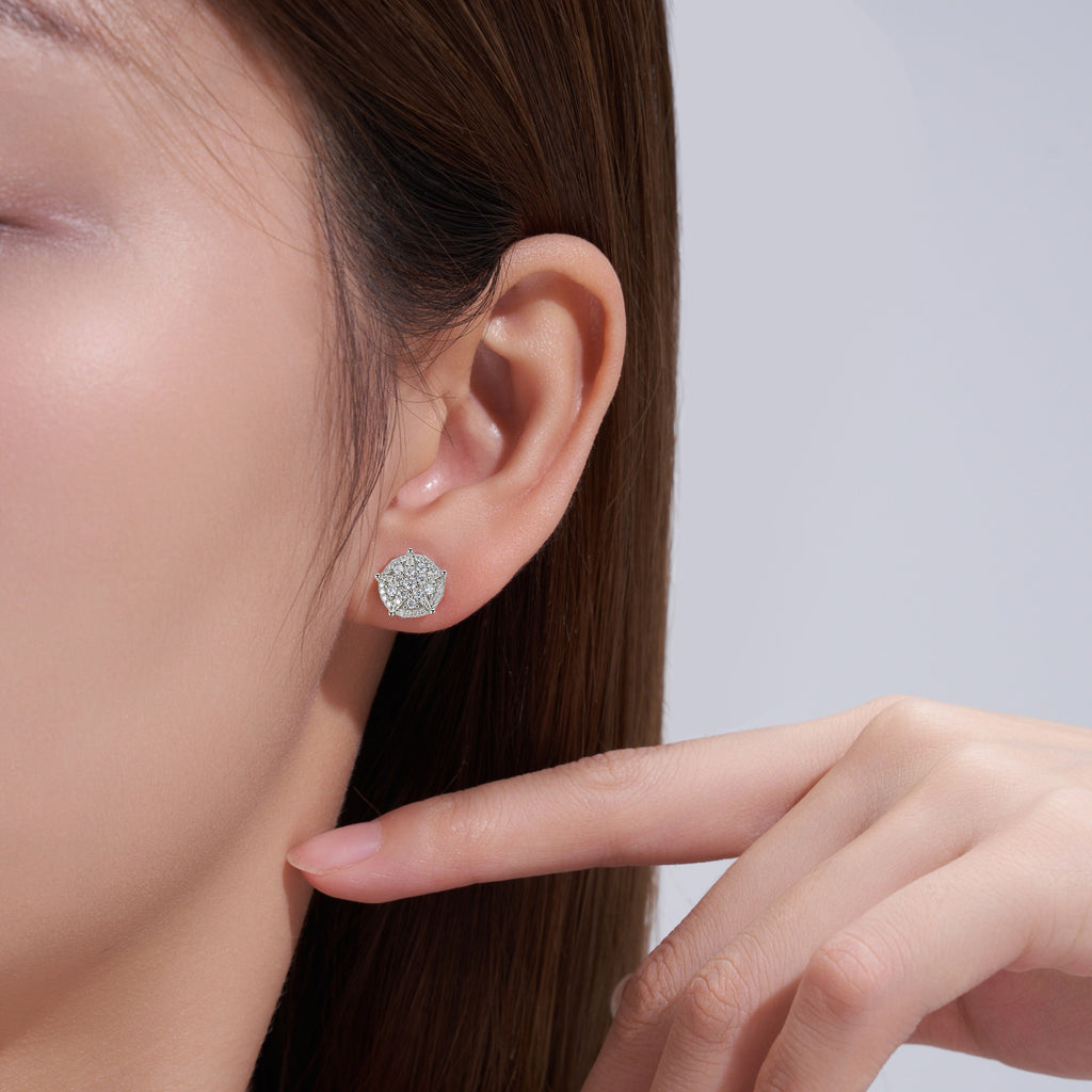 Girandola Moissanite Halo Stud Earrings in Sterling Silver