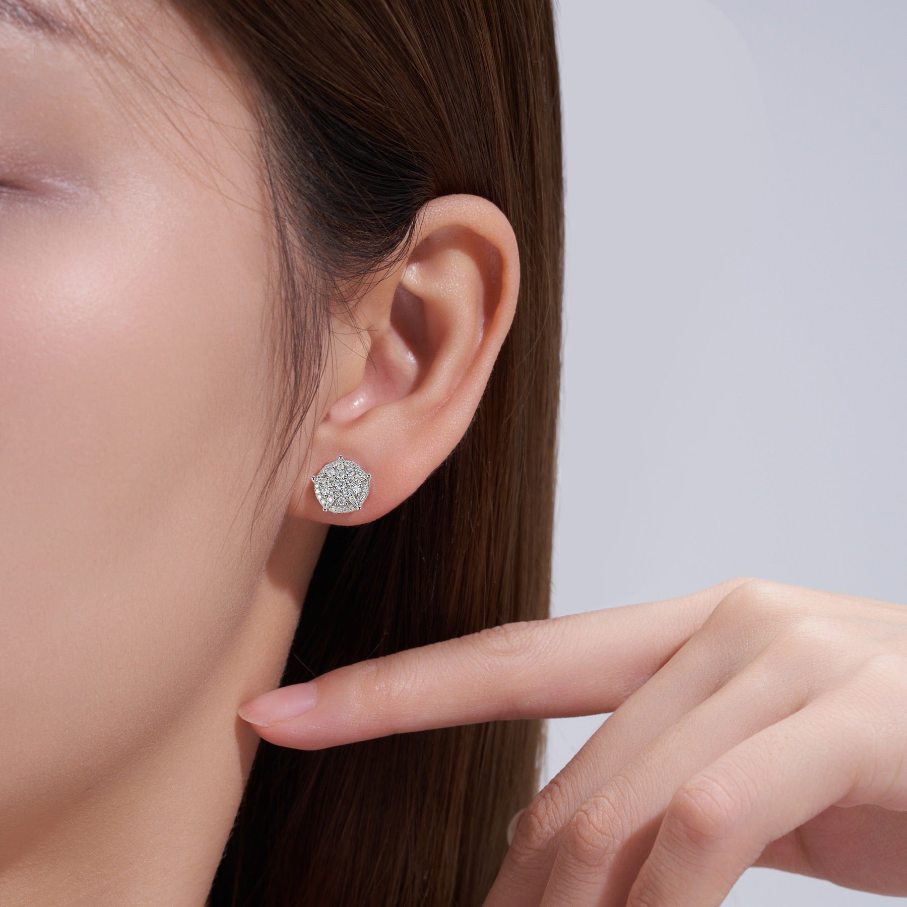 Girandola Moissanite Halo Stud Earrings in Sterling Silver