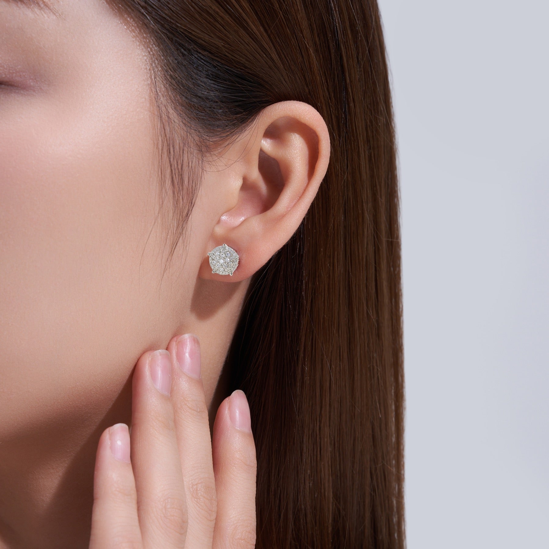 Girandola Moissanite Halo Stud Earrings in Sterling Silver