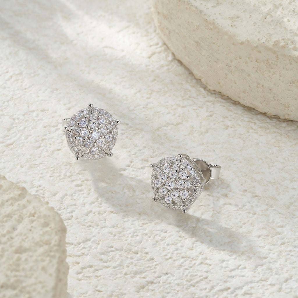 Girandola Moissanite Halo Stud Earrings in Sterling Silver